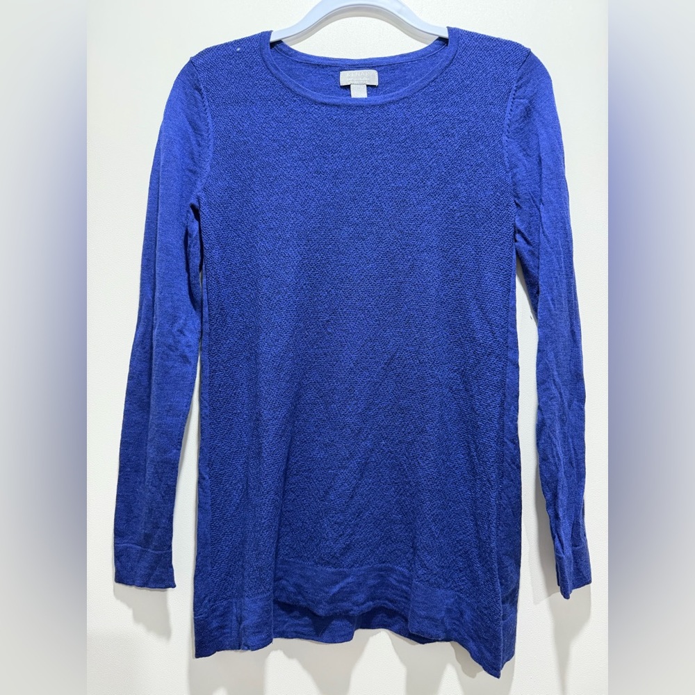 Kenar 100% Merino Wool Navy Blue Long Sleeve Top Womens Medium Button Back FLAWS